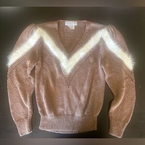 Beautiful 80s vintage hand knit Nannell sweater. White and brown beaded accents.